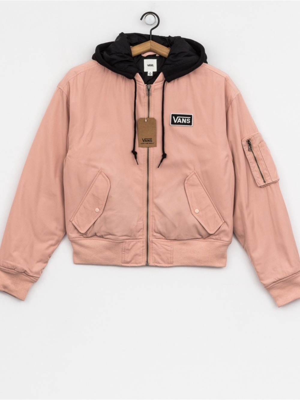 Vans Women's Blush Pink Bomber Jacket with Black Hood